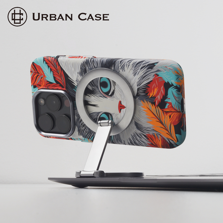 Urban Blue-Eyed Cat Feather Portrait iPhone Case