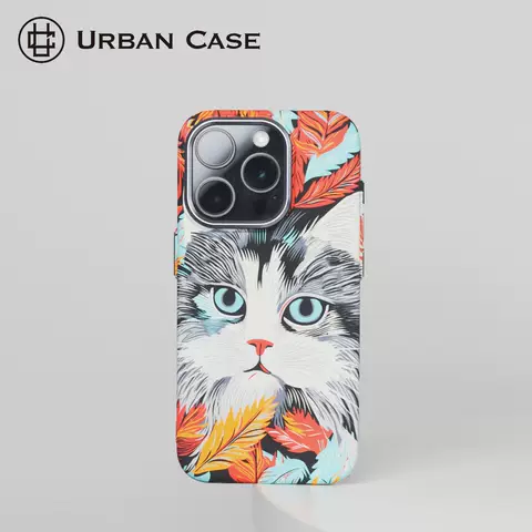 Urban Case Blue-Eyed Cat Feather Portrait Phone Case for iPhone 17, 16, 15, 14, 13 and 12