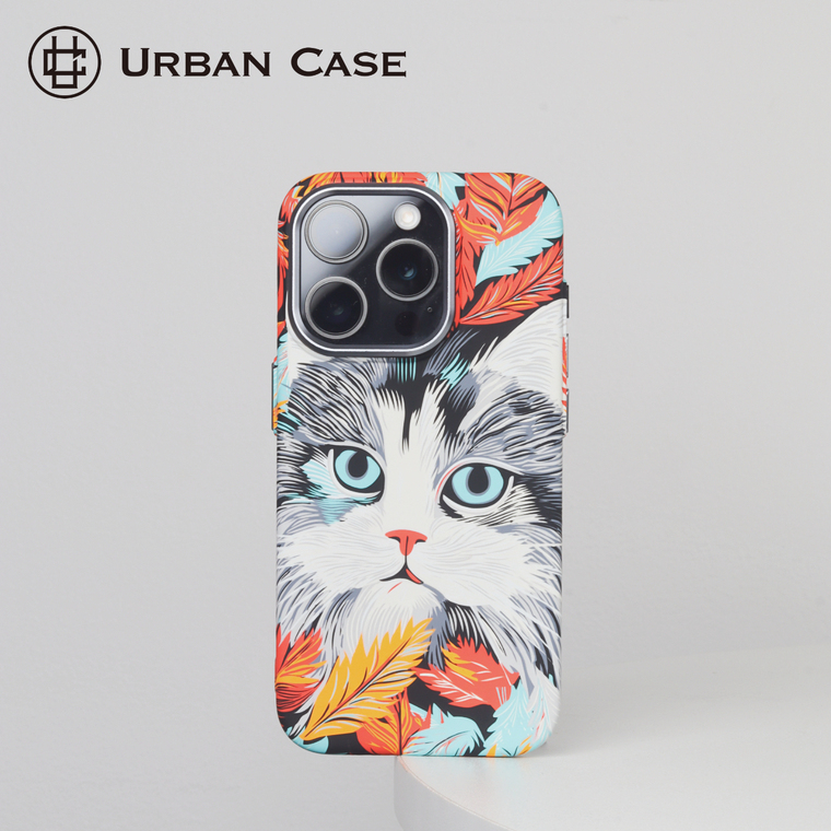 Urban Blue-Eyed Cat Feather Portrait iPhone Case