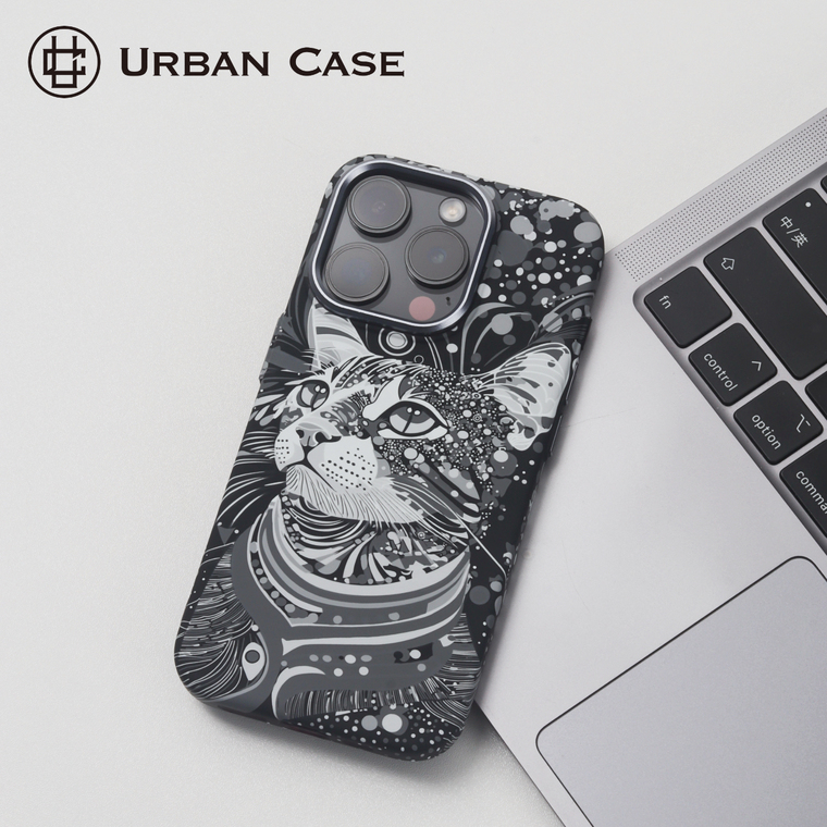 Urban Blue-Eyed Cat Feather Portrait iPhone Case