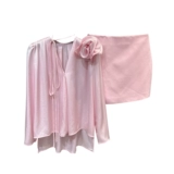 Весенний летний лонгслив, юбка, комплект, 2024 года, V-образный вырез