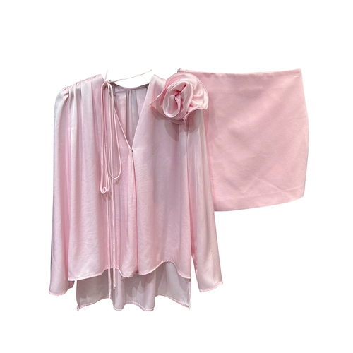 Весенний летний лонгслив, юбка, комплект, 2024 года, V-образный вырез