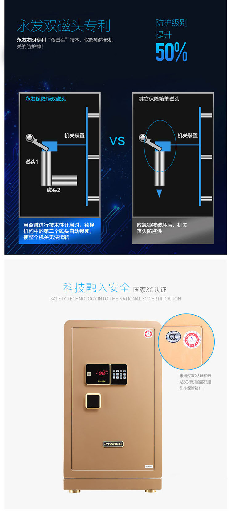 An toàn điện tử Yongfa Lingrui FDG-A1 / D-80BL3C-18 Hộ gia đình an toàn lớn Chứng nhận 3C - Két an toàn tủ két sắt mini