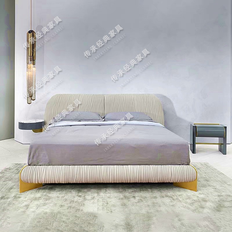 Italy Milan light and luxurious import CC New products Wave Art Cloud Dot bed Leaf Folds Frosted Leather Bed Furniture