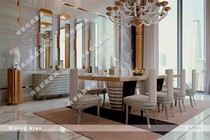 Neoclassical decorationist silver foil long dining table European-style black sandalwood leather furniture rear modern table solid wood table