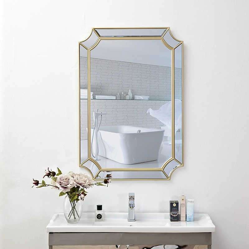 Gương phòng tắm vanity gương phòng tắm gương gương trang trí gương trang điểm gương đơn giản hiện đại gương vàng vuông - Gương