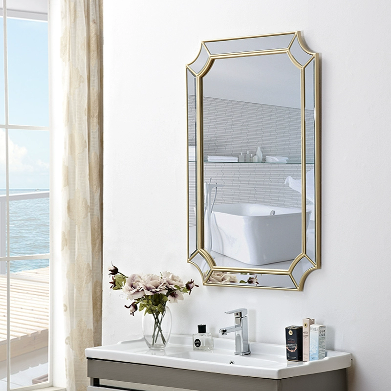 Gương phòng tắm vanity gương phòng tắm gương gương trang trí gương trang điểm gương đơn giản hiện đại gương vàng vuông - Gương