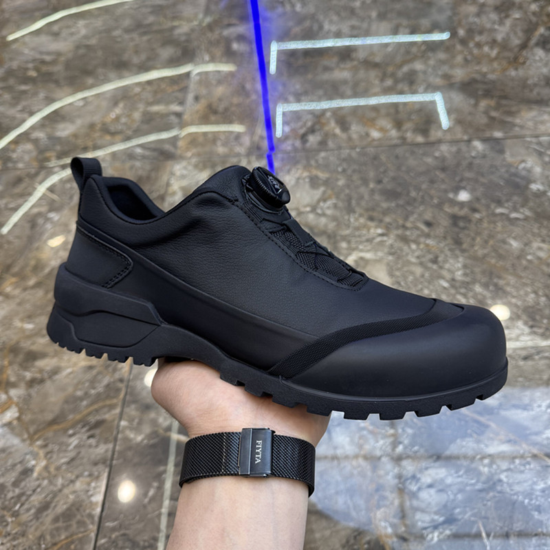 Trendy Button Men's Outdoor Casual Shoes, Fashionable Genuine Leather New Black Slip-On Non-Slip Wear-Resistant Sports Men's Shoes