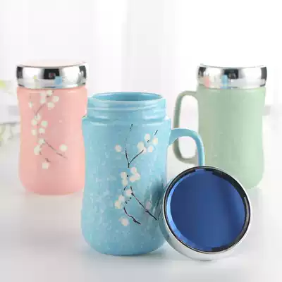Ceramic cup mirror cover large capacity mug Office cup hand-painted water cup can be customized LOGO two-dimensional code printing