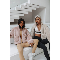 ARIALEISURE stand collar warm sports coat female winter Lamb hair thick yoga jacket long sleeve fitness suit