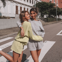 ARIALEISURE round neck long sleeve top women loose fitness sweater summer running casual sports shorts set