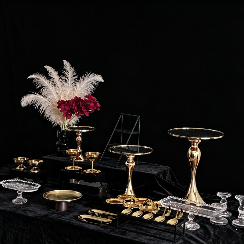 High-End Stainless Steel Dessert Table Decoration Gold Wedding Party Dessert Stand Set Gift Box