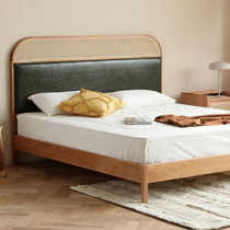 Nordic modern simple solid wood bed master bedroom wedding bed soft backrest rattan bed 1 8m Japanese style double bed princess bed