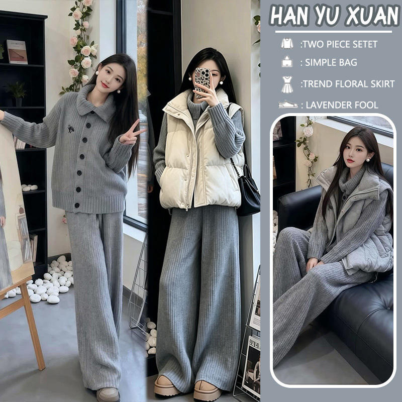 Maternity Wear 2026 Autumn and Winter Korean Style Relaxed Gray Knitted Sweater Cotton Vest Wide-Leg Pants Three-Piece Set Maternity Wear 2026 Autumn and Winter Korean Style Relaxed Gray Knitted Sweater Cotton Vest Wide-Leg Pants Three-Piece Set