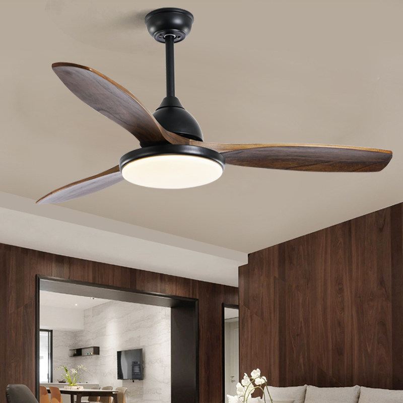 Walnuts Wood Color Solid Wood Ceiling Fan Light 48 W Bright Living Room Dining Room Dining Room Nordic LED Muted American Fan Light-Taobao
