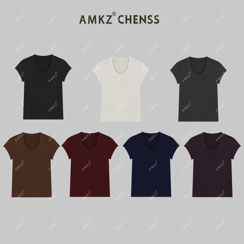 Chen 33U Collar T-Shirt [Lyocell Tencel + Merino Wool] with Small Flutter Sleeves and U-Neck Design for a Stylish Look