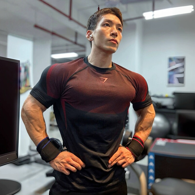 [Official Authentic Product] Gymshark Muscle Shark Onyx5.0 Short Sleeve Men's Sports High Elasticity T-Shirt