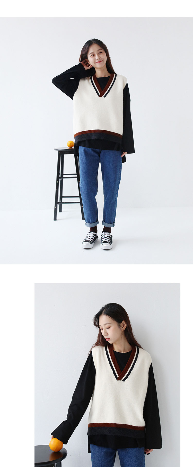 Xã hội Miki / cổng retro gió cổ chữ V phù hợp với áo len không tay không tay cardigan nữ