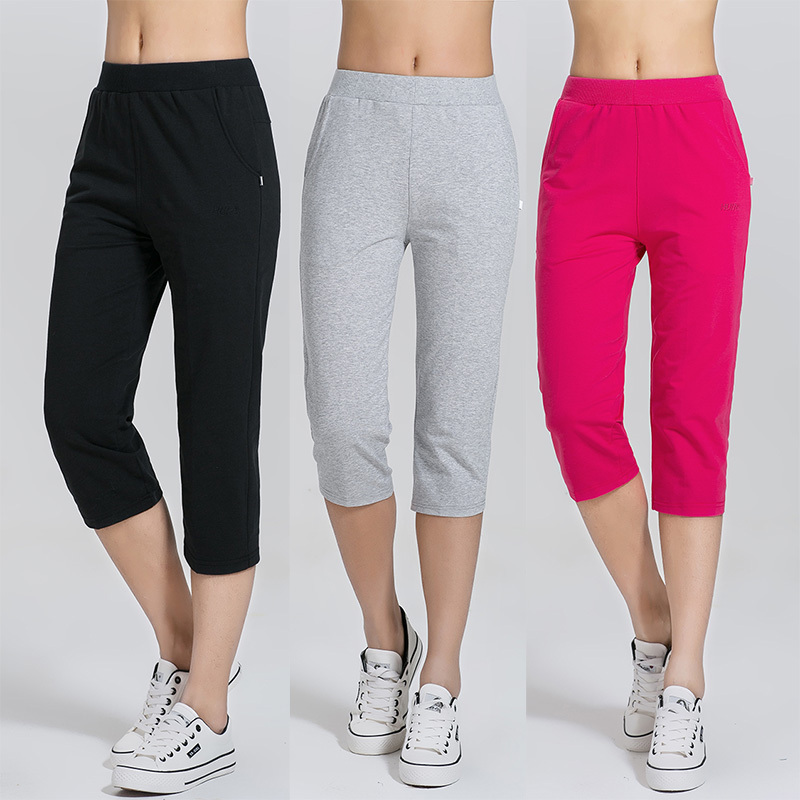 Summer Thin Cropped Pants for Women, Cotton Sports Shorts, Loose Breeches, Plus Size 7/8 Pants, Running, Fitness, Casual Mid-Length Pants
