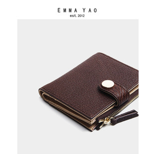 EMMA YAO Wallet, short leather ultra thin bag, genuine leather