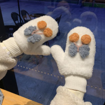 Cartoon Gloves Women Winter Students Plus Suede Thickening Warm Plush Cute Cute Cute butterflies all refer to the thick Korean version of the day