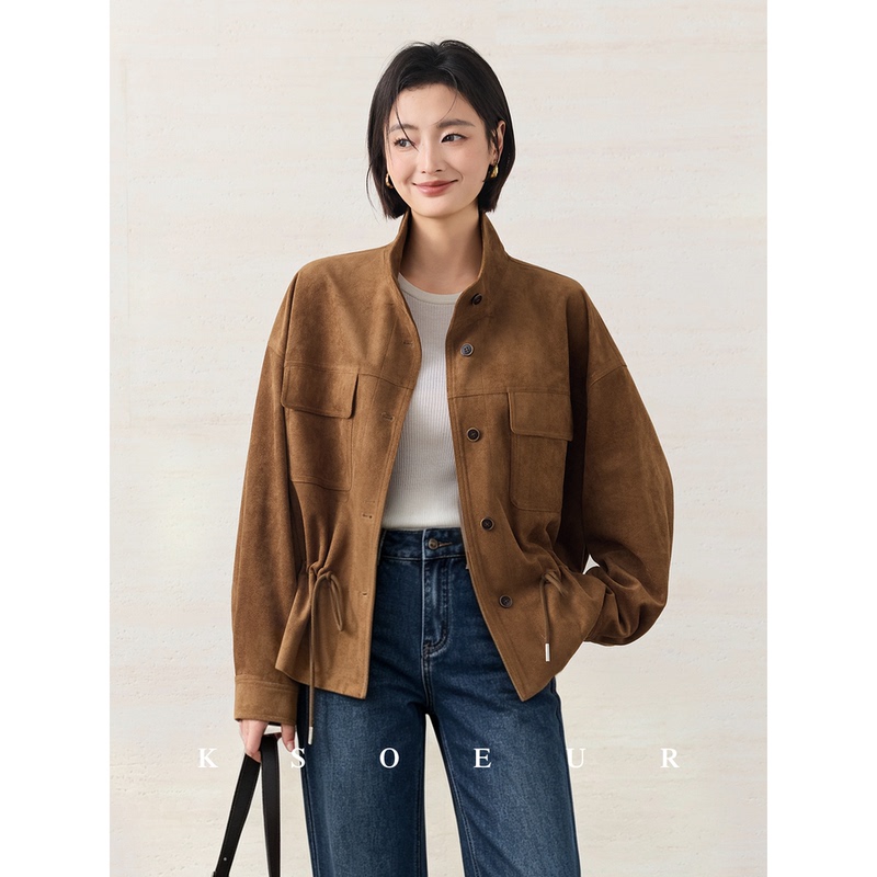 K Sister Ksoeur【Vintage Jacket】Super Soft Suede with Adjustable Waist, Slimming and Elegant Women's Coat K Sister Ksoeur【Vintage Jacket】Super Soft Suede with Adjustable Waist, Slimming and Elegant Women's Coat
