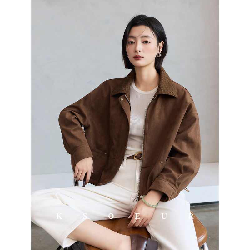 K Sister Ksoeur【Caramel Truffle】Matte Suede Misty Texture Three-Dimensional Woven Collar Printed Lining Short Jacket K Sister Ksoeur【Caramel Truffle】Matte Suede Misty Texture Three-Dimensional Woven Collar Printed Lining Short Jacket