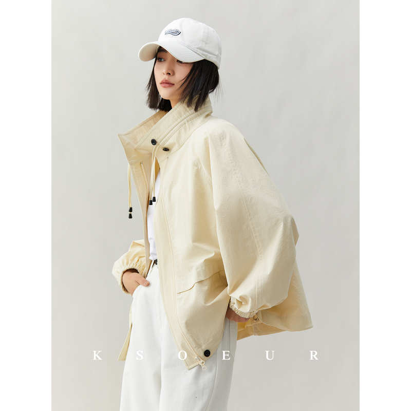 Sister K Ksoeur【Ideal Type】Slightly Wrinkled Ultra-Comfortable Cotton Loose and Versatile Stand-Up Collar Windbreaker Jacket for Women Sister K Ksoeur【Ideal Type】Slightly Wrinkled Ultra-Comfortable Cotton Loose and Versatile Stand-Up Collar Windbreaker Jacket for Women