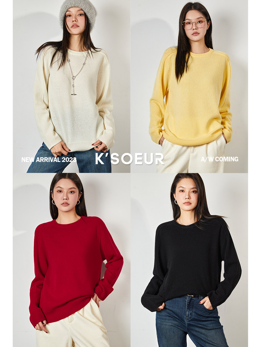 K Sister KSOEUR (out of color full wool) loose and lazy full wool round collar soft glutinous 100 lap sweaters women-Taobao