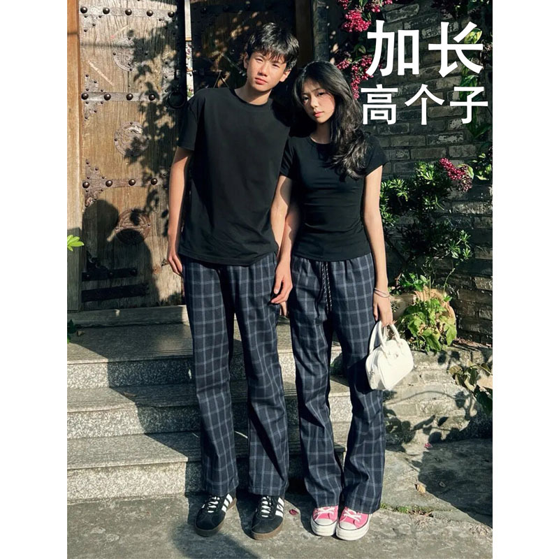 Extended Plaid Pants for Tall Men, Summer Thin Style, Large Size, Loose Fit, 120cm Floor-Length Pants, Casual Straight-Leg 115 Extended Plaid Pants for Tall Men, Summer Thin Style, Large Size, Loose Fit, 120cm Floor-Length Pants, Casual Straight-Leg 115