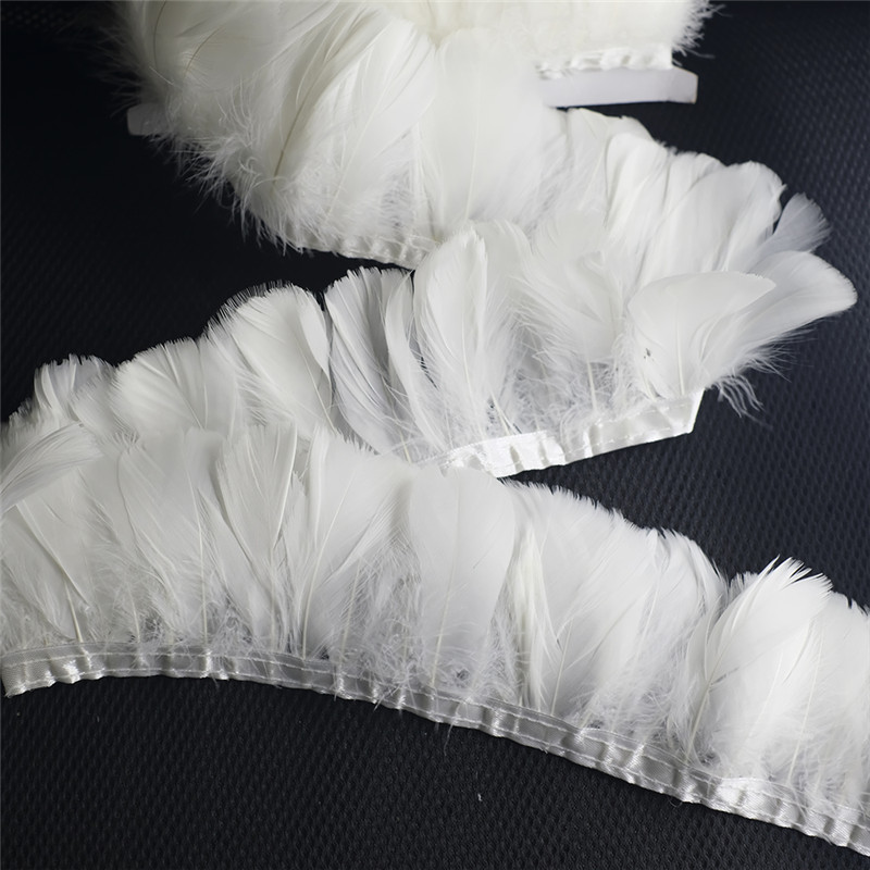 Feather Lampshade Material with White Goose Feather Trim, Chandelier Fabric Strips, Table Lamp, Clothing Skirt Trim, Decorative Feathers
