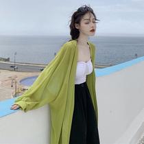 Hainan Sanya seaside swimsuit cover-up vacation sun protection clothing summer womens Internet celebrity thin knitted cardigan long thin coat