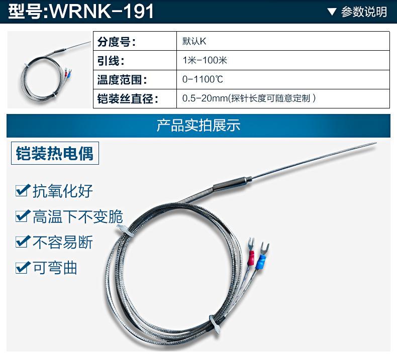 WRNK-191K type armored thermocouple temperature monitor E type J type needle temperature sensor can be bent