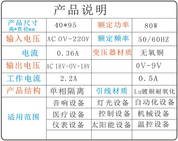 Силовой трансформатор 80w环形变压器 220v转双18v 2.2a+单12v 0.5a音响功放变压器 HT
