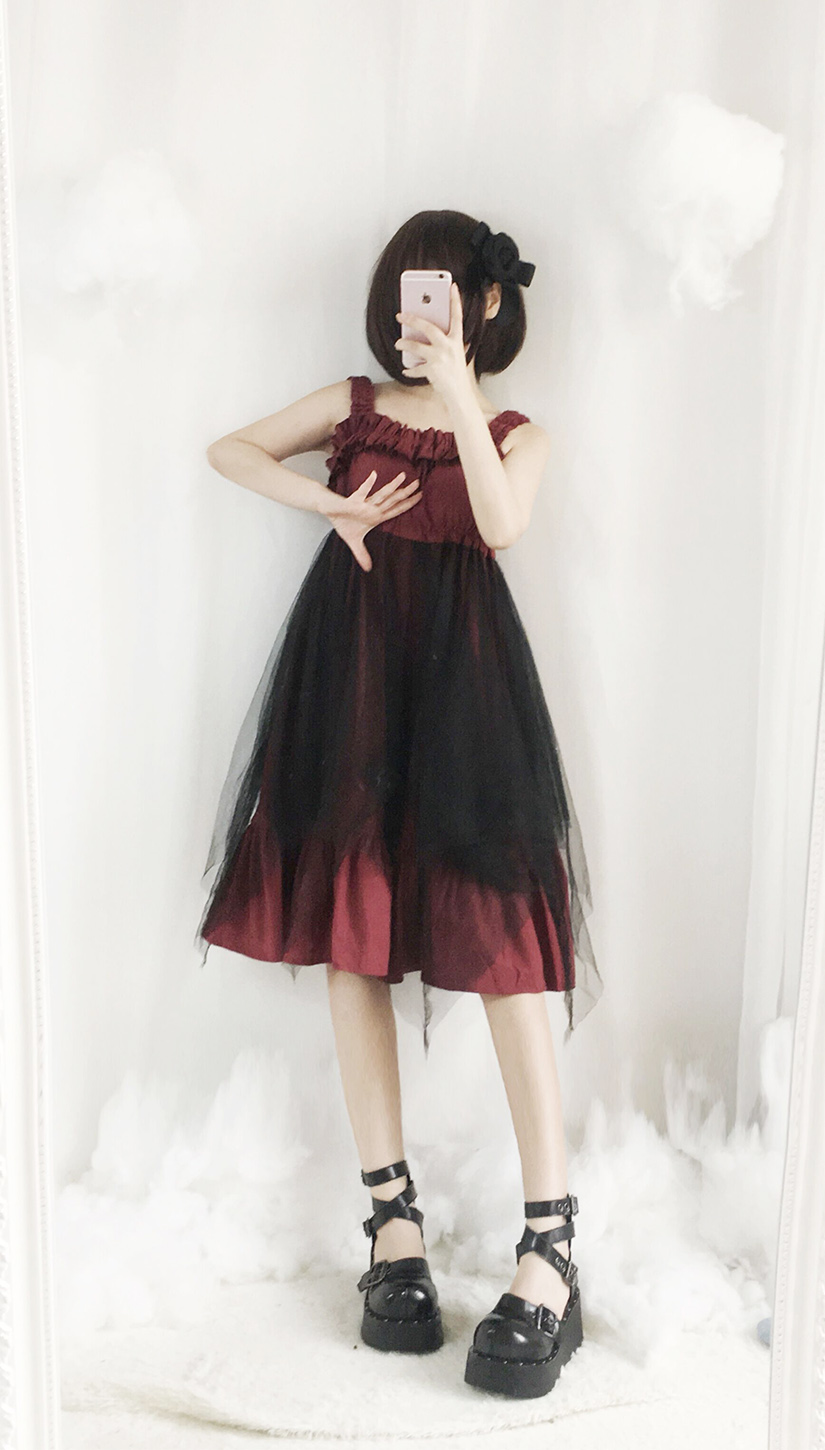 Nhật bản tối Lolita mềm chị BOZ xù bất thường eo cao jsk váy Lolita treo váy đầm đẹp