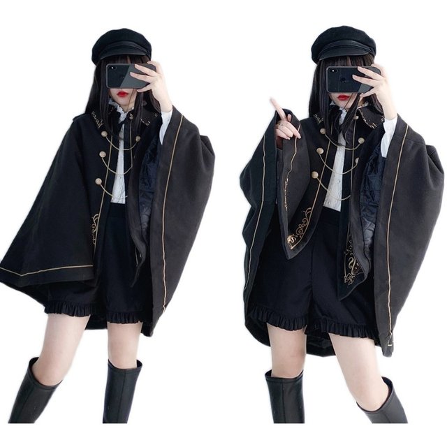 Japanese dark retro earl hard girl cool lapel dark night handsome embroidered swallowtail woolen cloak thickened jacket