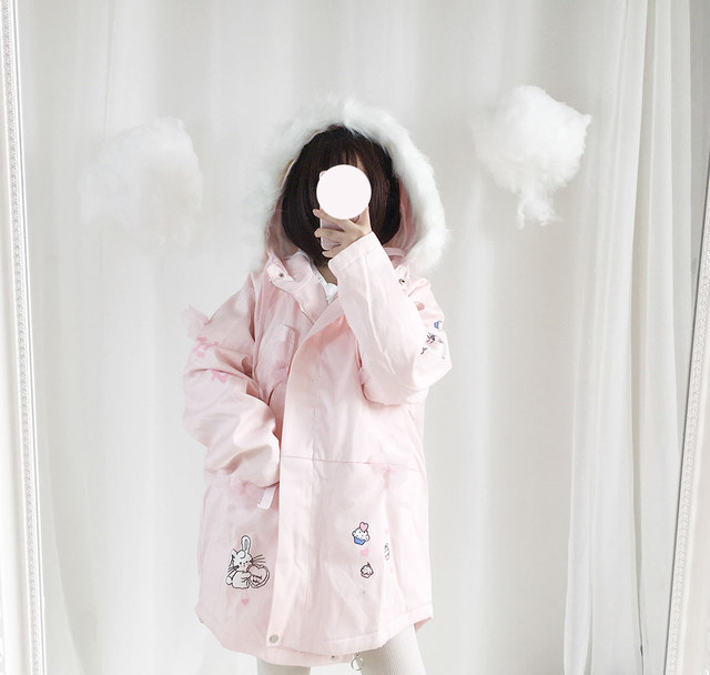 Spot autumn and winter new Japanese girl bestie outfit soft girl cute student quilted coat pink hooded coat