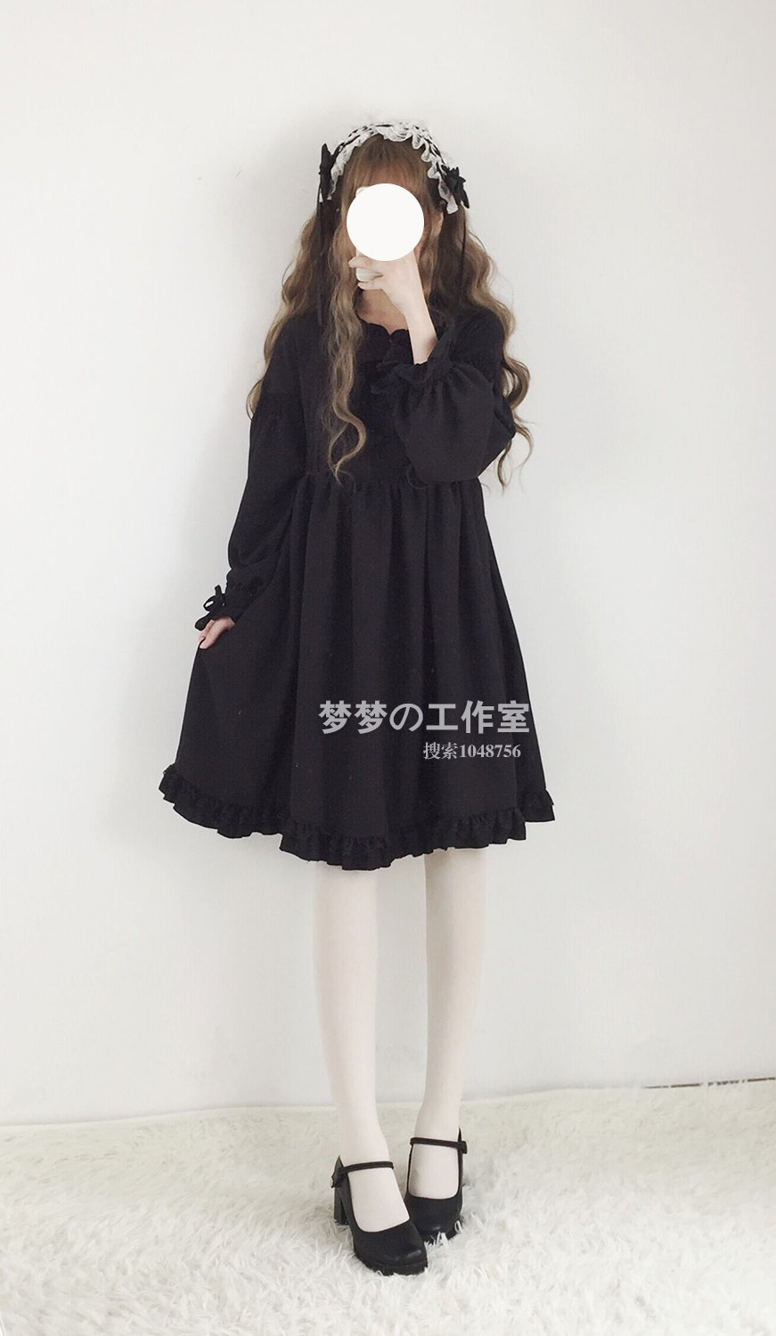 Nhật Bản mềm mại quần áo chị em hàng ngày op Lolita lỏng nhỏ eo cao ren lori dài tay áo 	váy thắt dây eo	