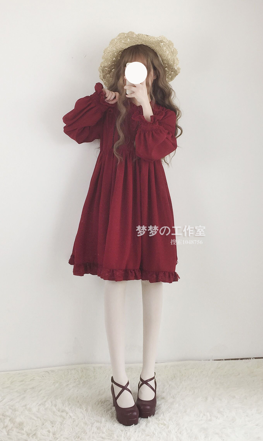 Nhật Bản mềm mại quần áo chị em hàng ngày op Lolita lỏng nhỏ eo cao ren lori dài tay áo 	váy thắt dây eo	