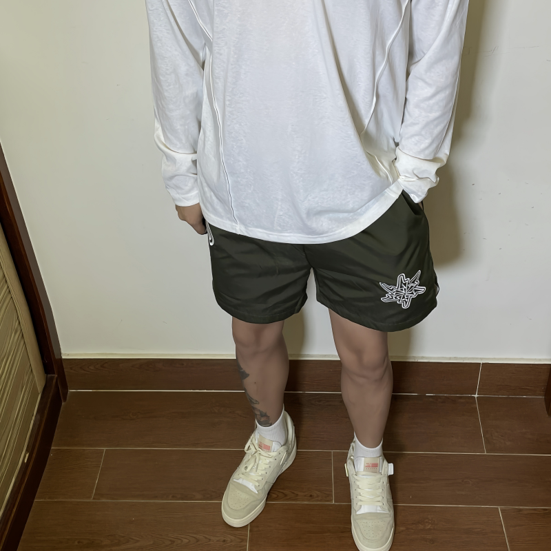 Zheng Outdoor Nylon Shorts for Men, Summer American-Style Sports Quarter-Length Pants, Loose Embroidered Casual Beach Shorts