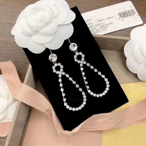Miu 8 Words Full Drill Earrings Miu Crystal Long earnail three-color ear Ear Accessories Fashion 100 hitch