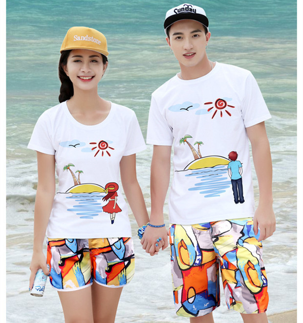 Quần đi biển đôi quần lửng khô bên bờ biển quần short nam và nữ quần lớn năm điểm hè nóng xuân lướt sóng cộng với phân bón tăng - Quần bãi biển 	quần đi biển cây dừa