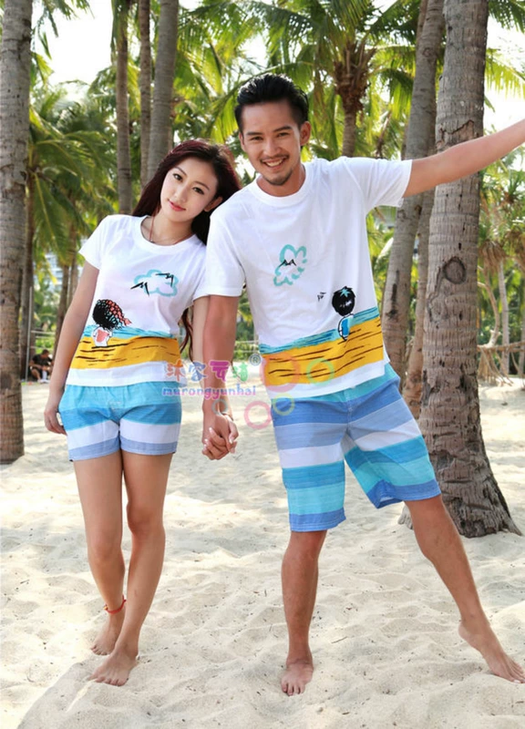 Quần đi biển size lớn nam năm điểm quần lớn 衩 thủy triều hè lỏng đôi nhanh quần khô đi biển nữ Hải Nam Sanya mặc du lịch - Quần bãi biển 	ao quần đi biển	