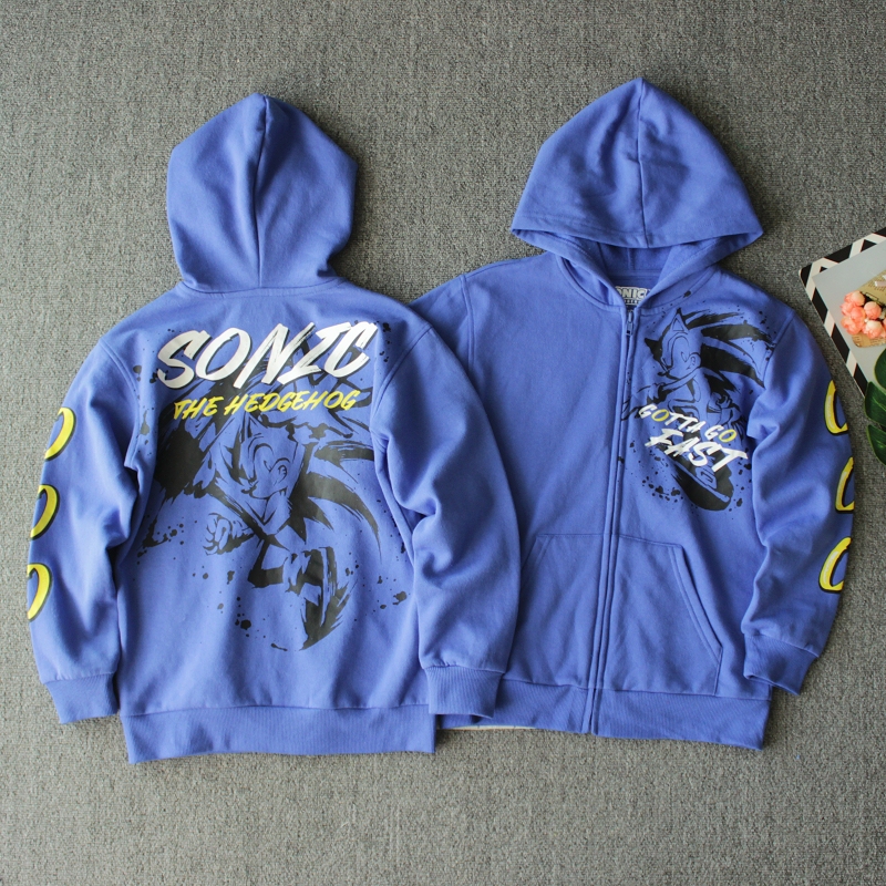 Foreign Trade Original Autumn and Winter Boys' Sonic the Hedgehog Cartoon Anime Hooded Fleece Sweatshirt Zipper Cardigan Jacket Foreign Trade Original Autumn and Winter Boys' Sonic the Hedgehog Cartoon Anime Hooded Fleece Sweatshirt Zipper Cardigan Jacket