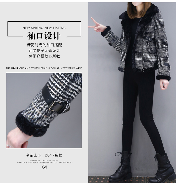 2018 mùa thu và mùa đông mới Hàn Quốc áo lông houndstooth lông dày một chiếc áo choàng lông ngắn nữ thủy triều áo phao nữ hàng hiệu