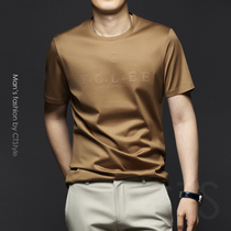 Summer mens round neck mercerized cotton short sleeve t-shirt high end trend half sleeve T-shirt Ice Silk 2021 Mens new