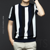 Summer mens high-end round neck short sleeve knitted shirt T-shirt half sleeve Ice Silk 2021 Mens new T-shirt summer tide