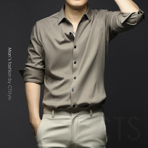 Spring mens business casual long sleeve shirt free of bronzed silk light cotton minimalist lining 2022 mens new upper clothes