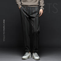 Autumn mens wool-blend woolen pants striped business casual pants loose 2021 Mens new long pants