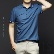 Summer mens lapel collar short sleeve T-shirt silk cotton polo shirt Ice Silk high end business summer 2021 new mens